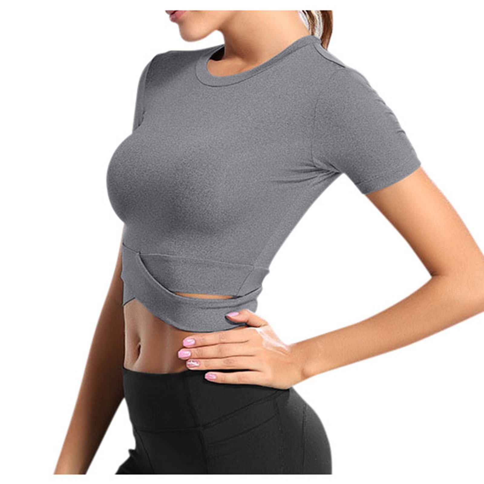thumbnail image 2 of Blusas de manga corta holgadas para yoga, blusas informales transpirables con cuello redondo, 2 of 8
